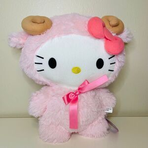 NWT  Authentic Sanrio Pink Hello Kitty in Ram Costume Fluffy LARGE Plushie 12”